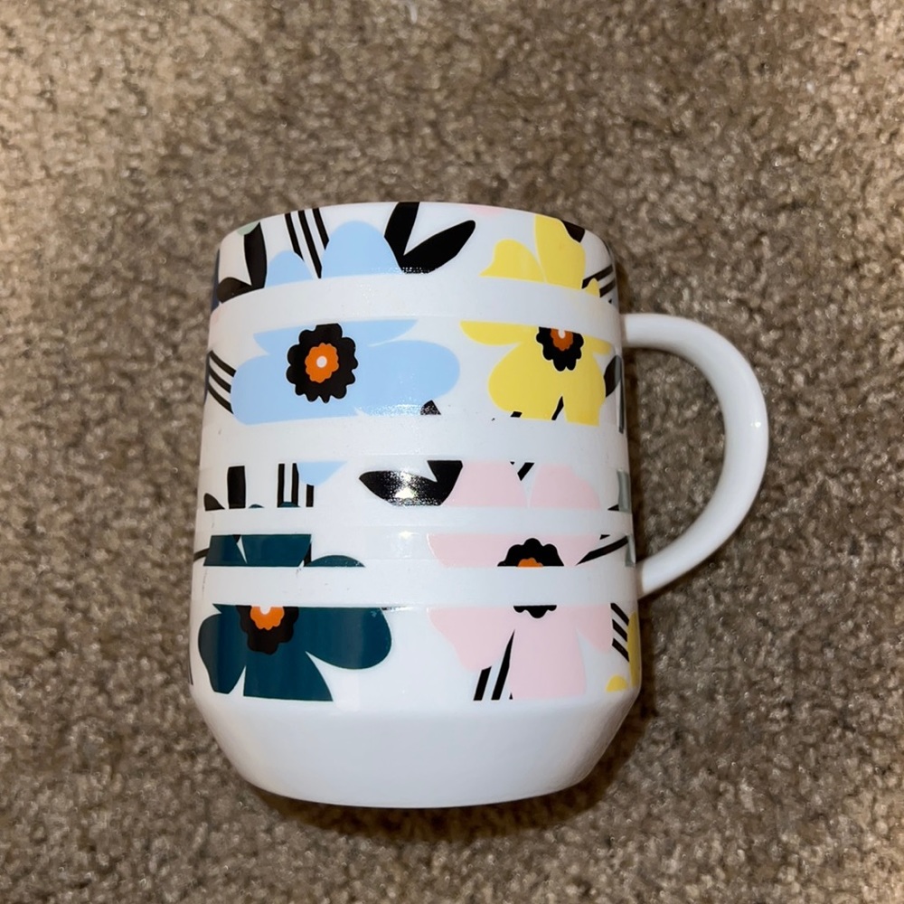 Starbucks 2018 Floral Stripe White Black Yellow 12 oz Coffee Mug Multicolor